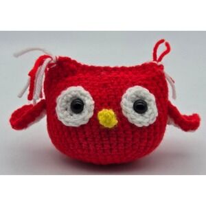 Handmade Crochet Red Owl Amigurumi Stuffed Animal Toy Cute 6.5x3.5